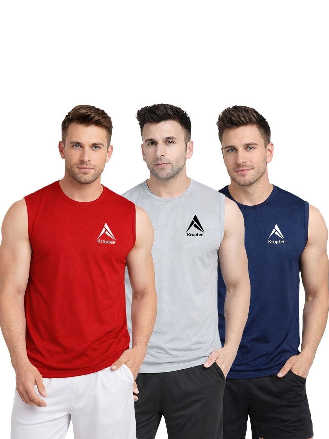Kroptee Pack of 3 Cotton Blend Gym Vest-picture-32