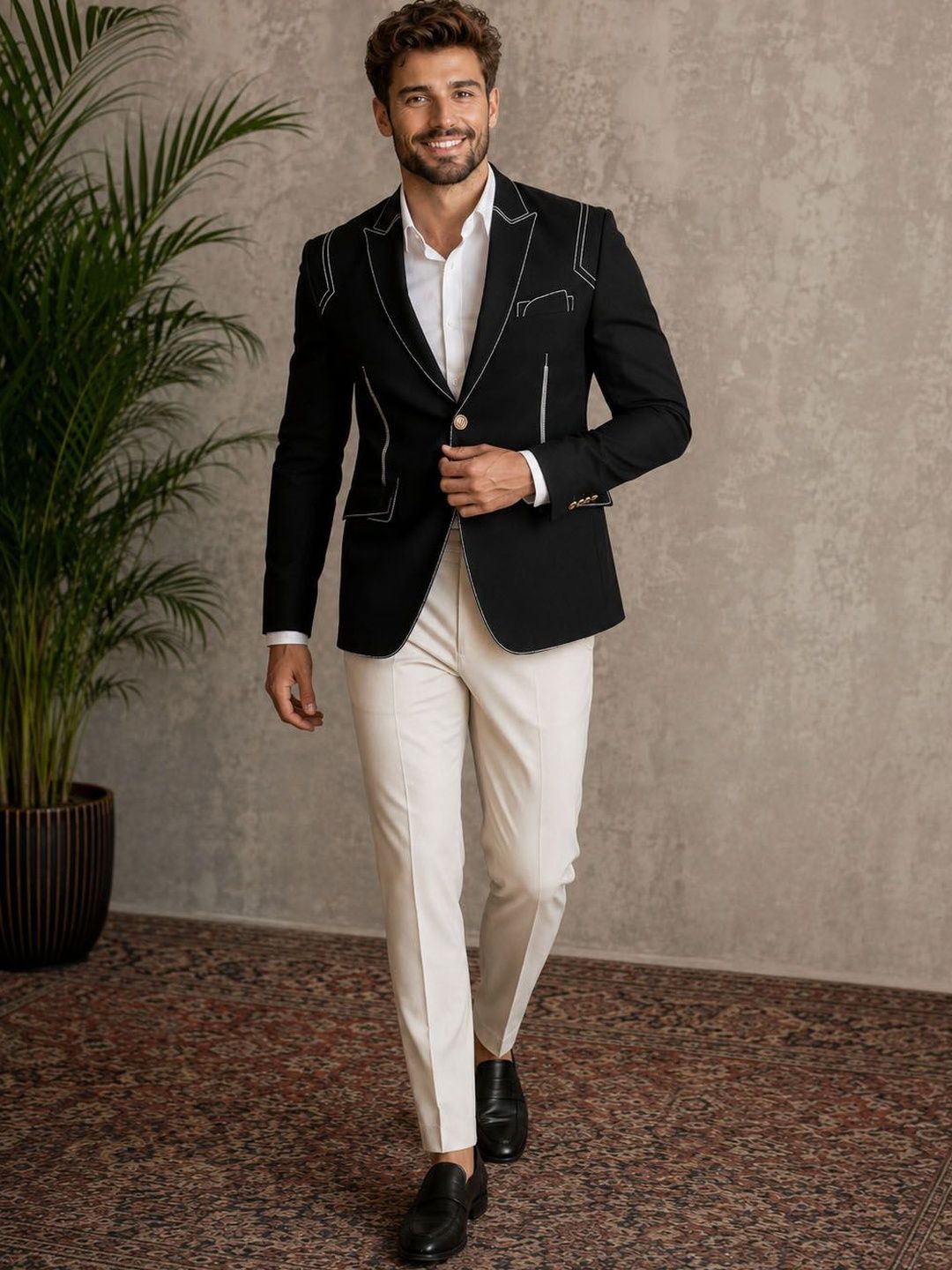 House of Pataudi Notched Lapel Single-Breasted Relaxed Fit Blazers-picture-53