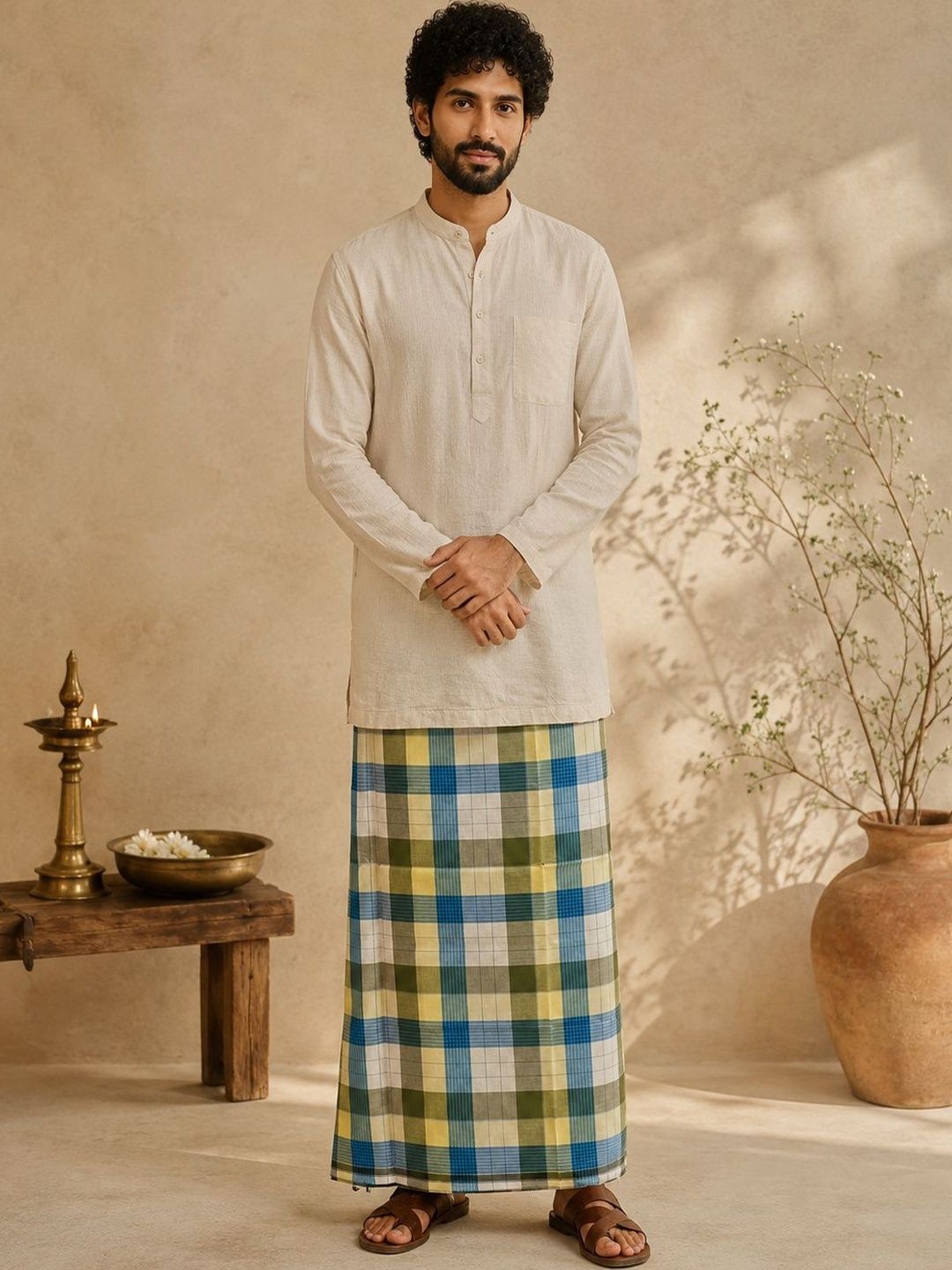 AKESHAVAM Men Checked Cotton Dhoti Dhotis-picture-27