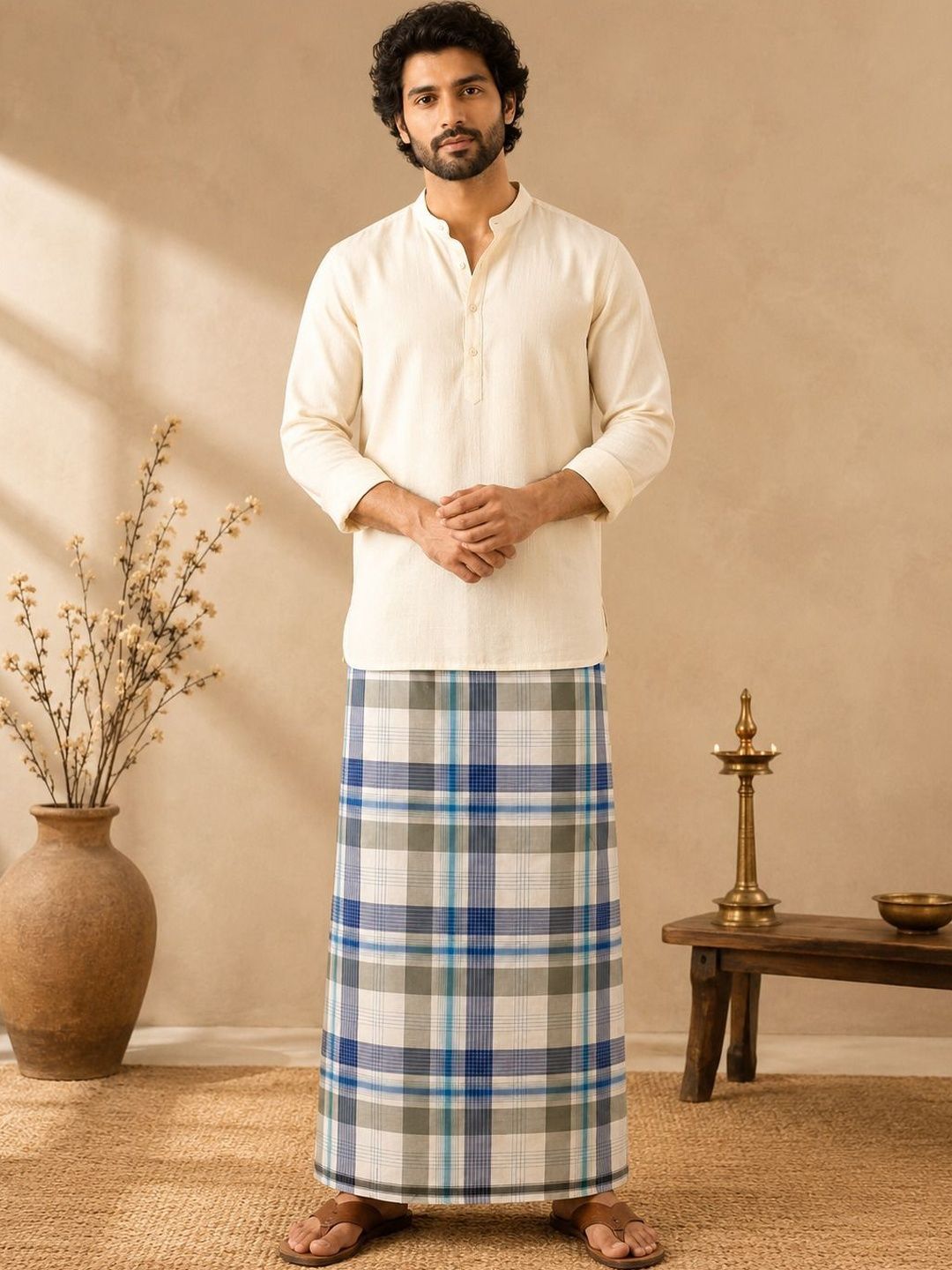Shree shyam Handloom Men Checked Cotton Dhoti Dhotis-picture-10
