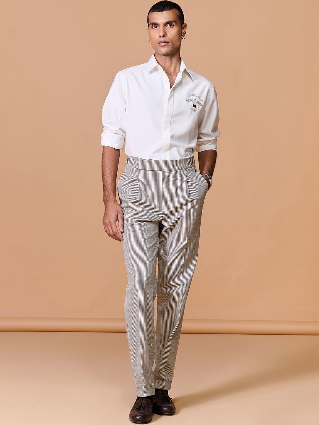 S&N by Shantnu Nikhil Men Striped Slim Fit High-Rise Trousers-picture-37
