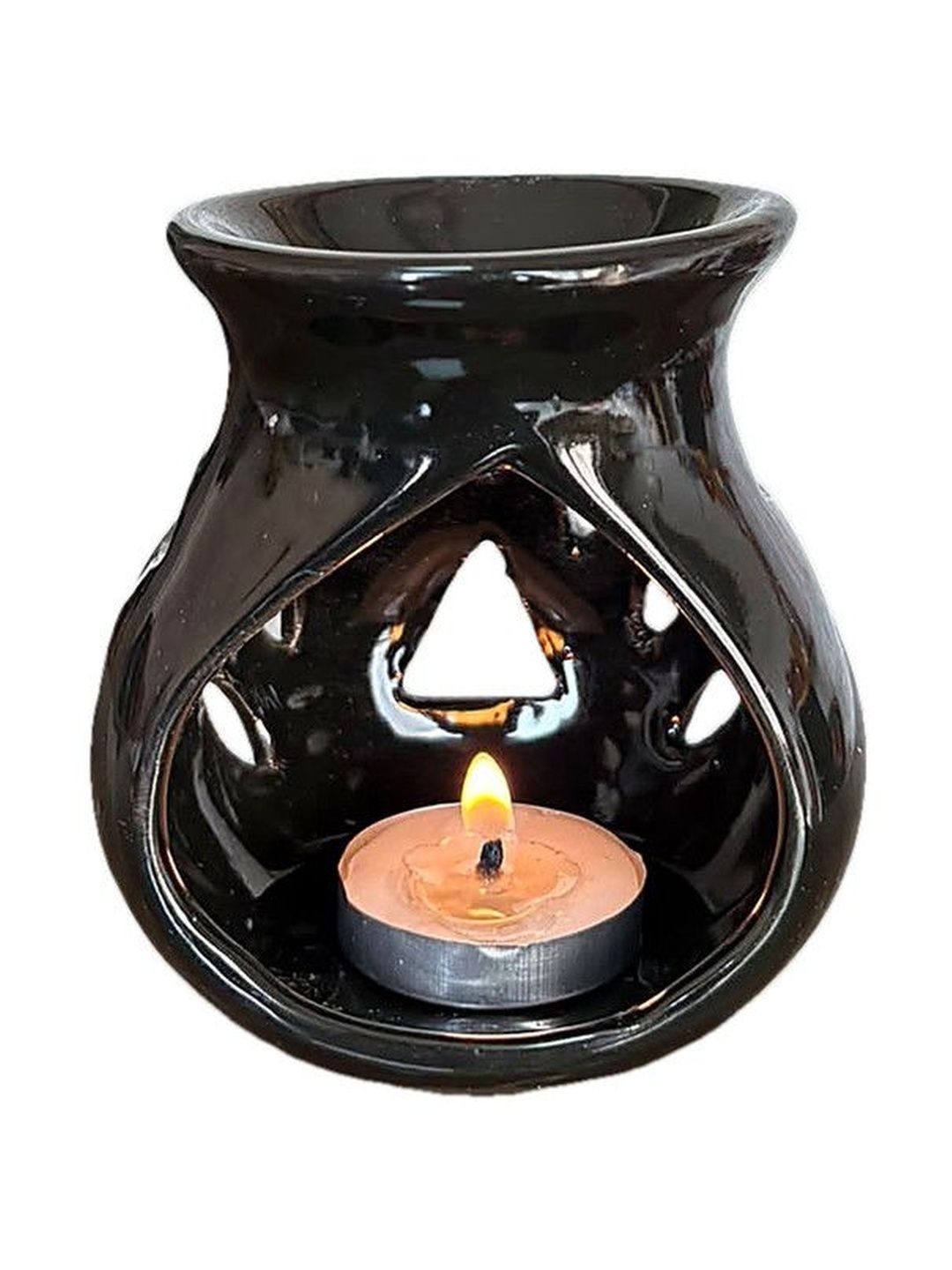VIBHSA Black Ceramic Aroma Oil Diffuser With Candle-image-7