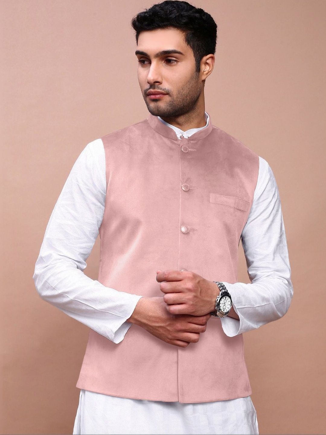 SHOWOFFFF Velvet Mandarin Collar Nehru Jacket-picture-21
