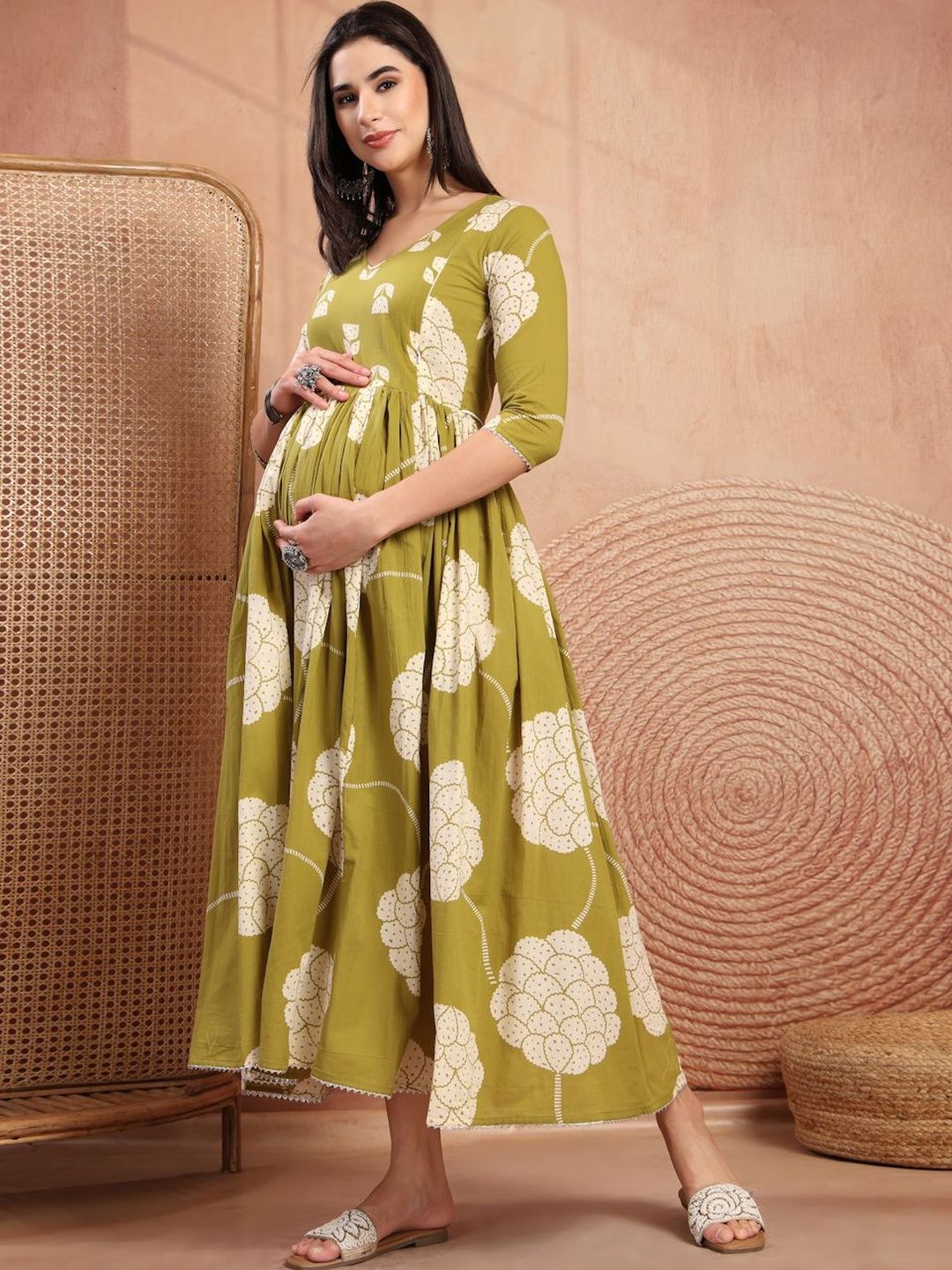 Pristyle Floral Print Maternity A-Line Midi Dress-image-38