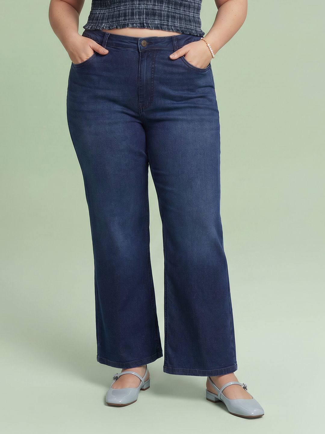 DressBerry Curve Women Plus Size Straight Fit Light Fade Stretchable Jeans-picture-12