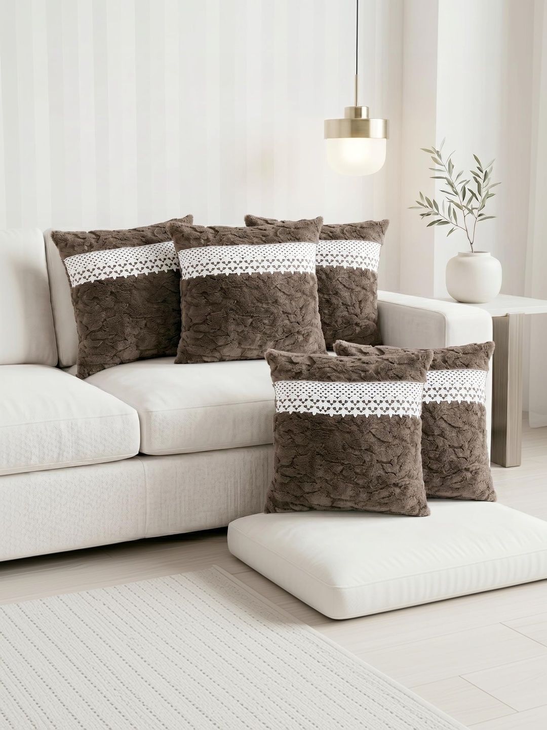 RD TREND Brown Set of 5 Square Cushion Covers-image-6