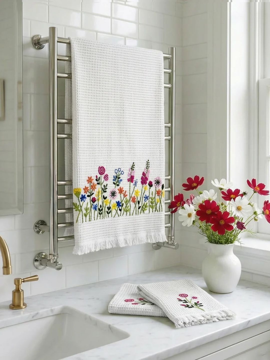 DESIGN GAATHA White & Multicoloured 3 Piece Printed Cotton 260 GSM Towel Set-picture-57