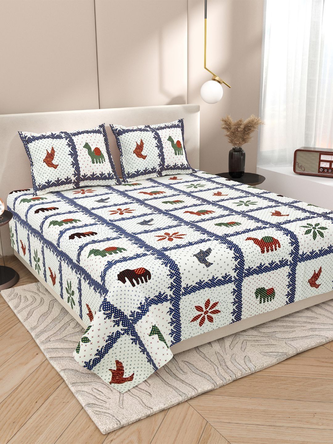 Sangria Green Animal Soft Feel 120 TC King Superfine Bedsheets-picture-13