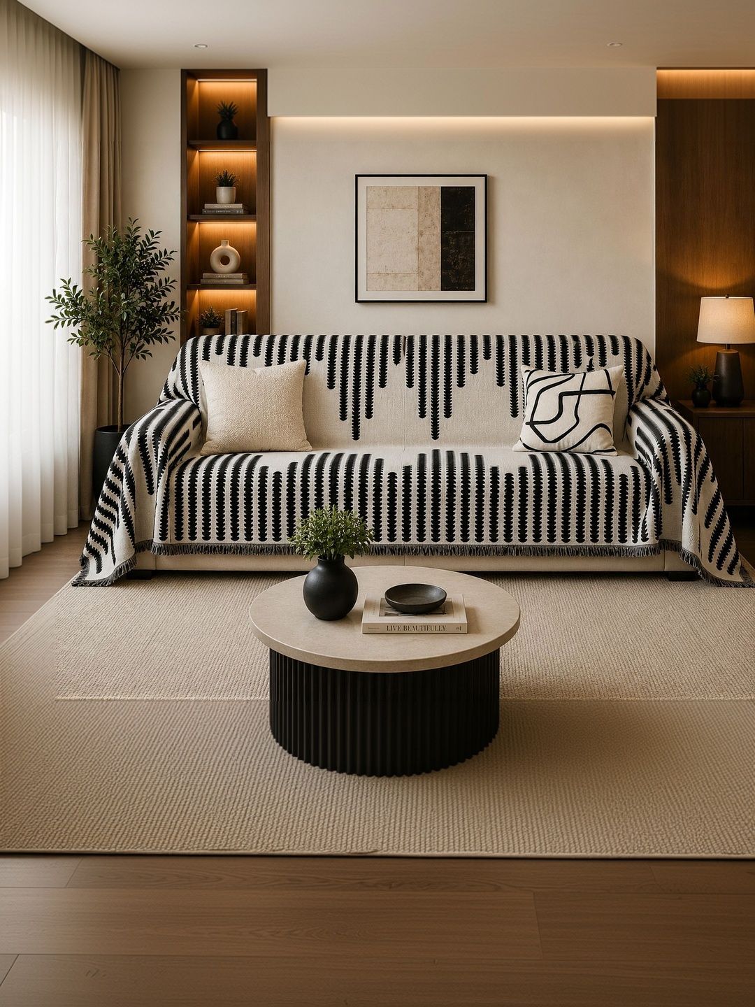 Maya Homes Black Printed Sofa Cover With Arms-image-2