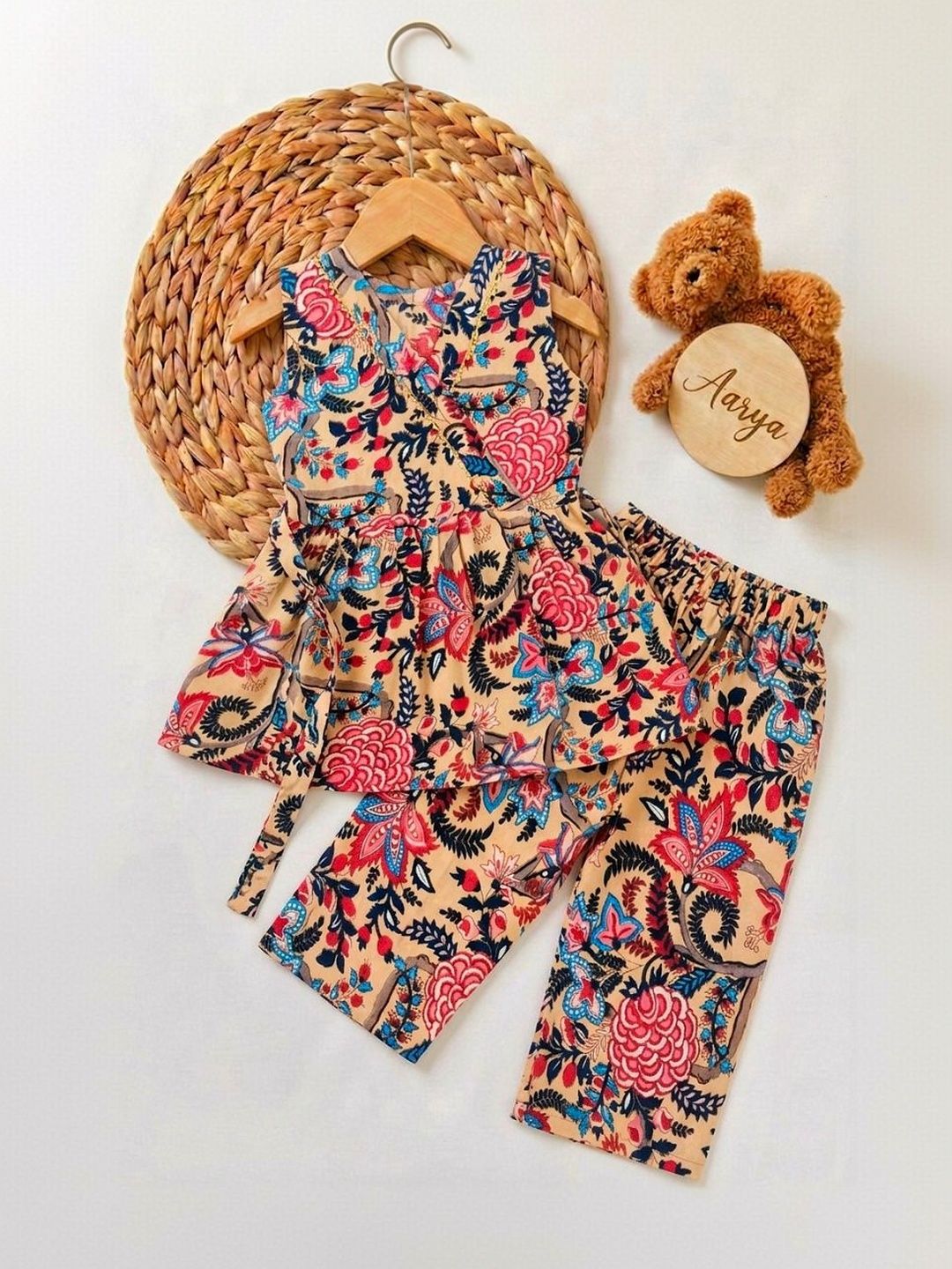 Aarya Designer Girls Floral Printed Regular Pure Cotton Top with Trousers-picture-11
