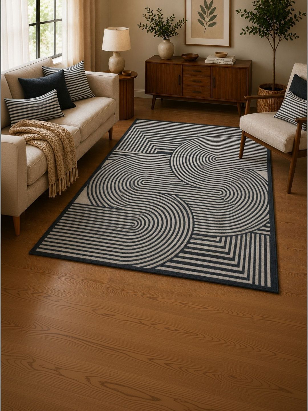 DECOVIA Black Geometric Anti-Skid Nylon Carpet-image-14