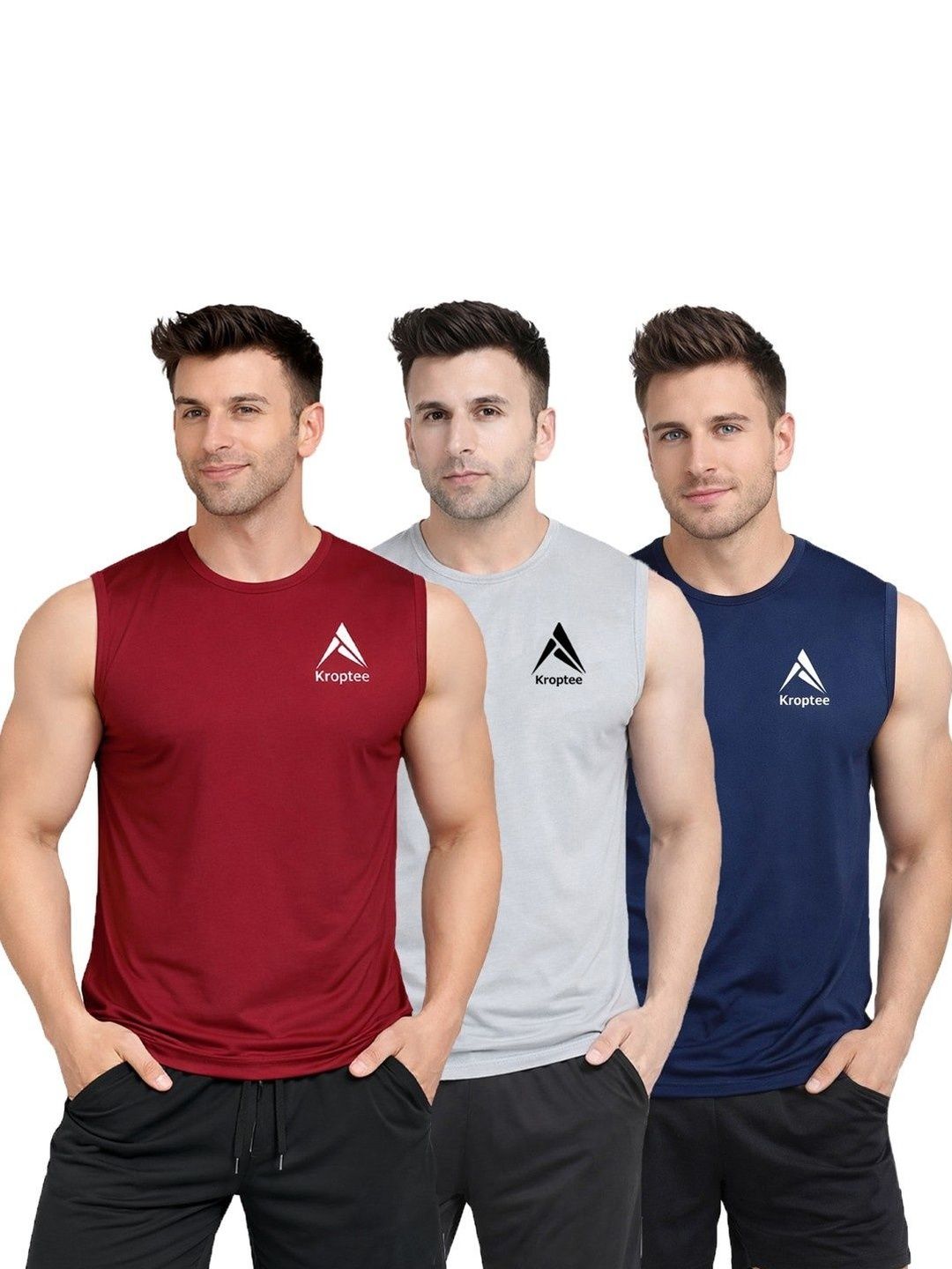 Kroptee Pack of 3 Cotton Blend Gym Vest-picture-31