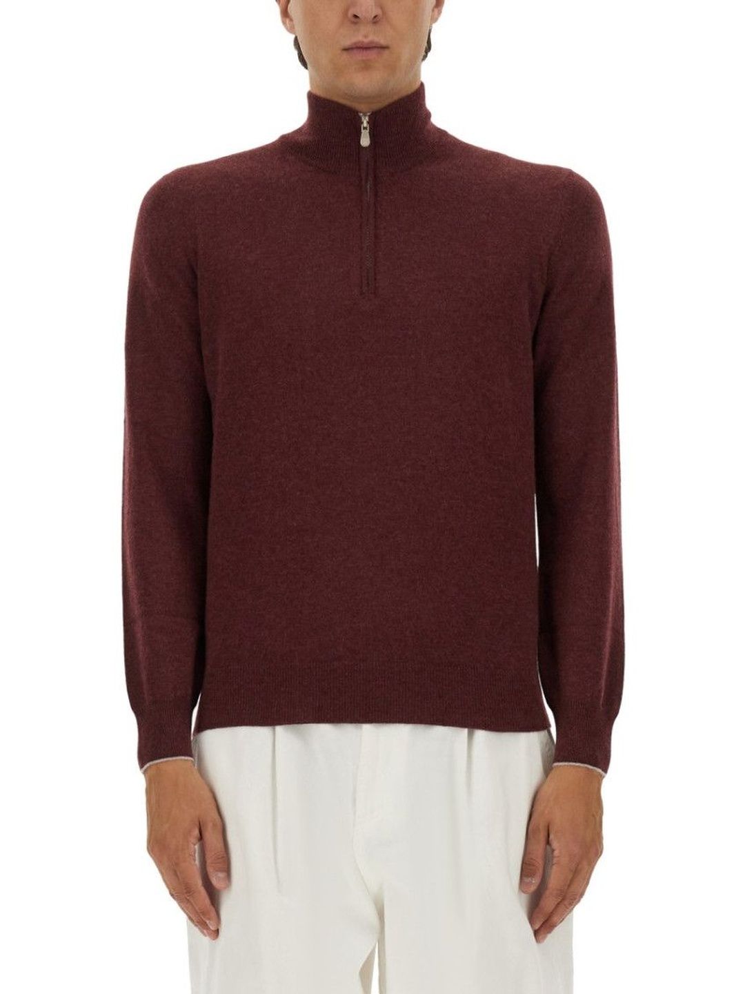 brunello cucinelli Maroon Mock Collar Sweaters-picture-33