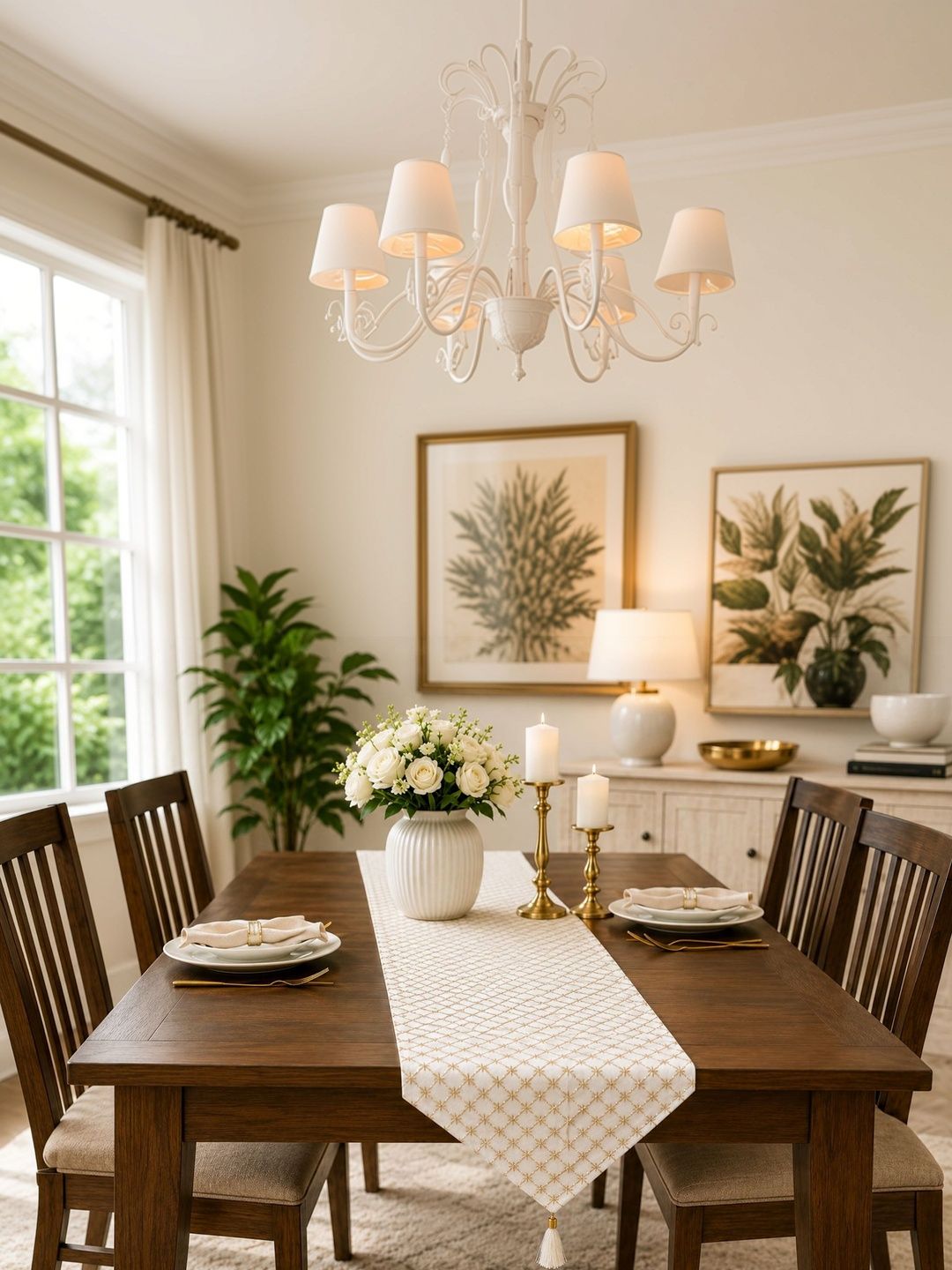 MONKDECOR Beige Zari Embroidered Design Dining Table Runner-image-30