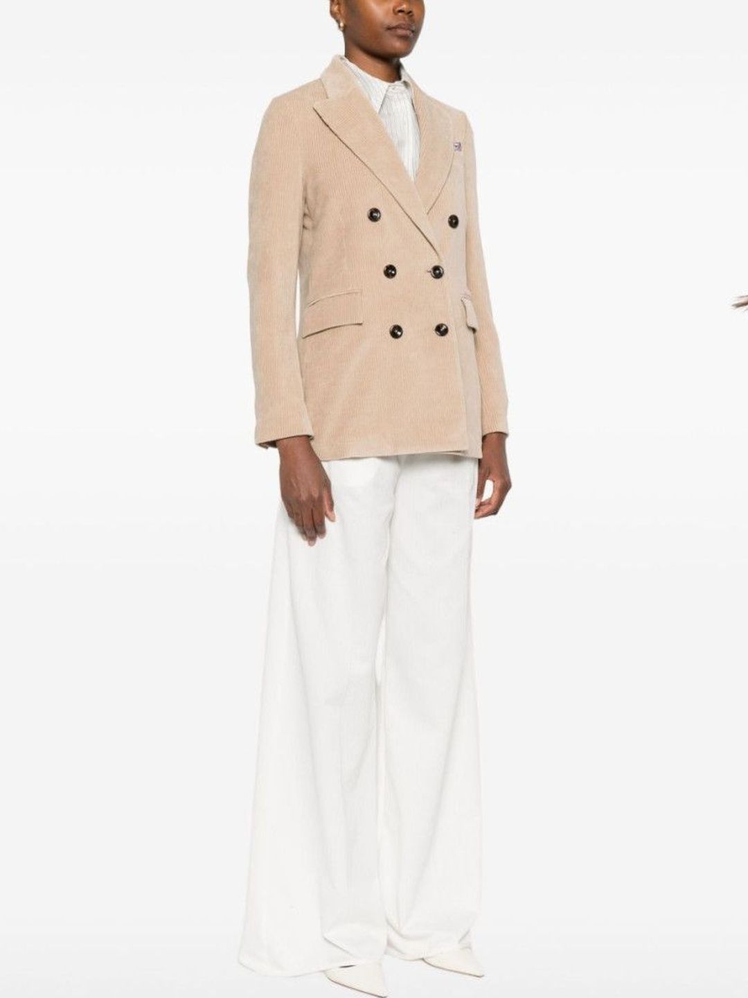 circolo 1901 Beige Double-Breasted Corduroy Blazer-picture-2