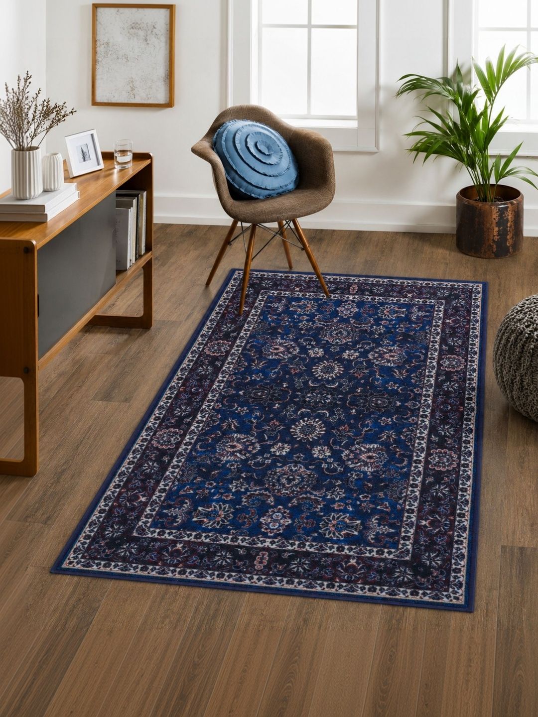 DECOVIA Navy Blue Floral Anti-Skid Nylon Carpet-image-43