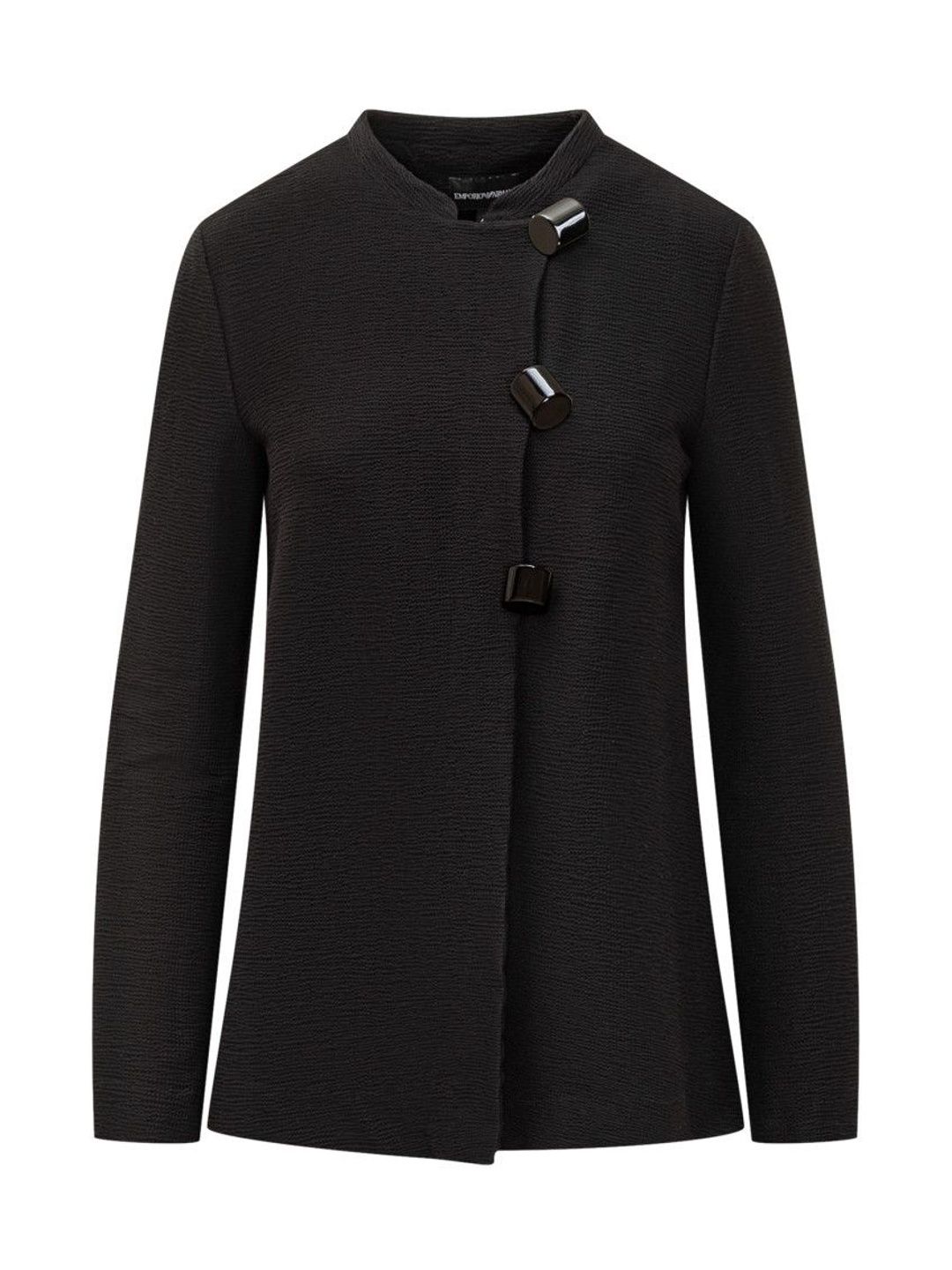 emporio armani Black Textured Band Collar Blazer-picture-46