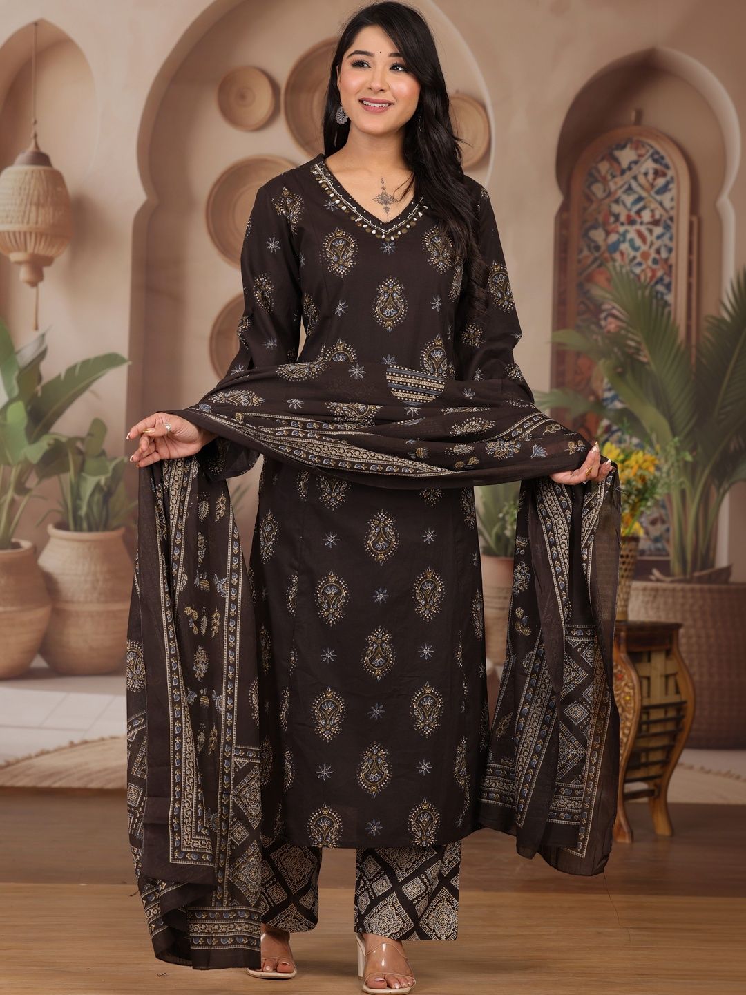 KALINI Women Ethnic Motifs Printed Regular Pure Cotton Kurta with Trousers & With Dupatta-picture-20
