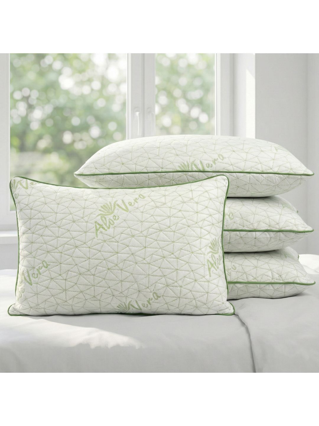 AYKA Green Set of 4 Cotton Filled Cotton Breathable Sleep Pillow-picture-11