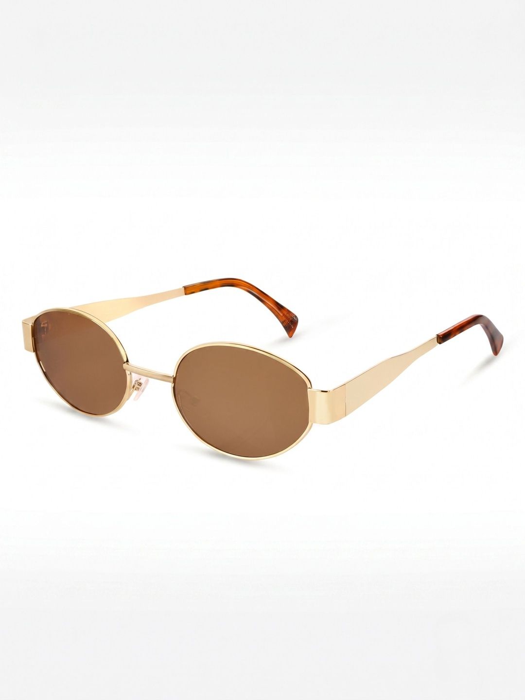 DressBerry Unisex Brown Lens & Gold-Toned Oval Sunglasses with-image-2