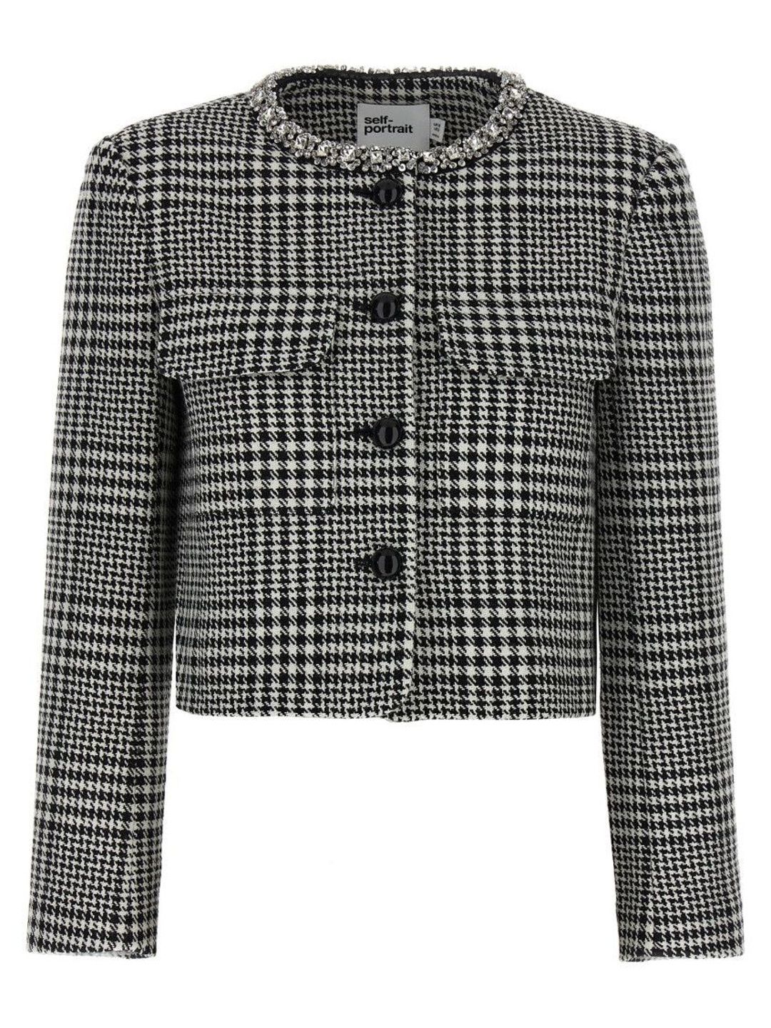 self-portrait Black White Houndstooth Crystal Trim Blazer-picture-30