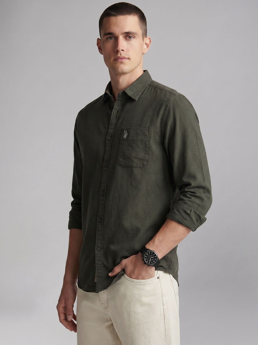 U.S. Polo Assn. Denim Co. Self Design Pure Cotton Casual Shirt-picture-13