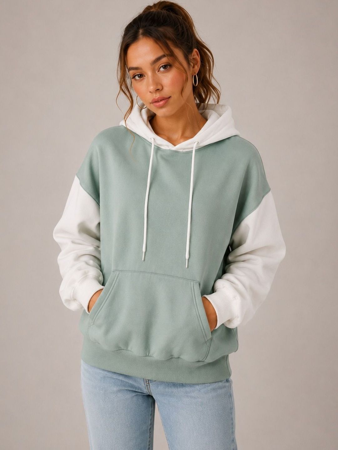 Mast & Harbour Women Colourblocked Hooded Sweatshirt-picture-13