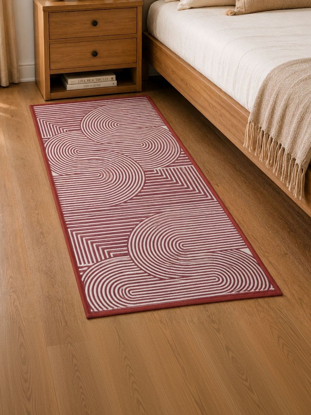 DECOVIA Maroon Abstract Anti-Skid Nylon Carpet-image-49
