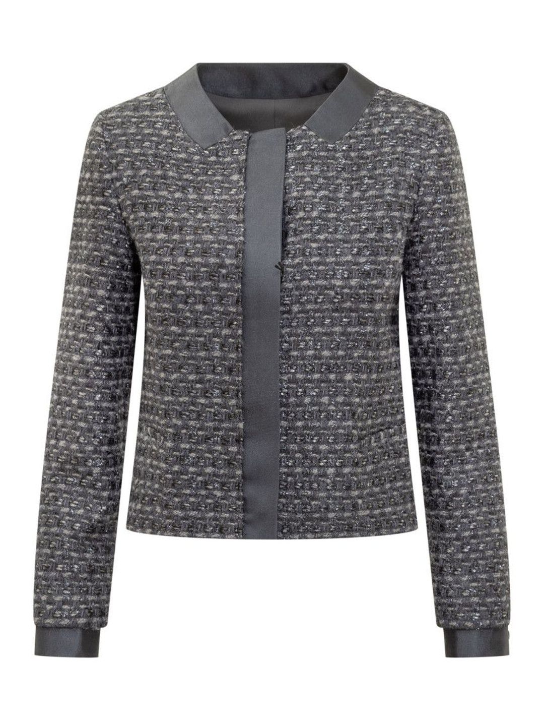 Blue Textured Round Neck Blazer-image-15