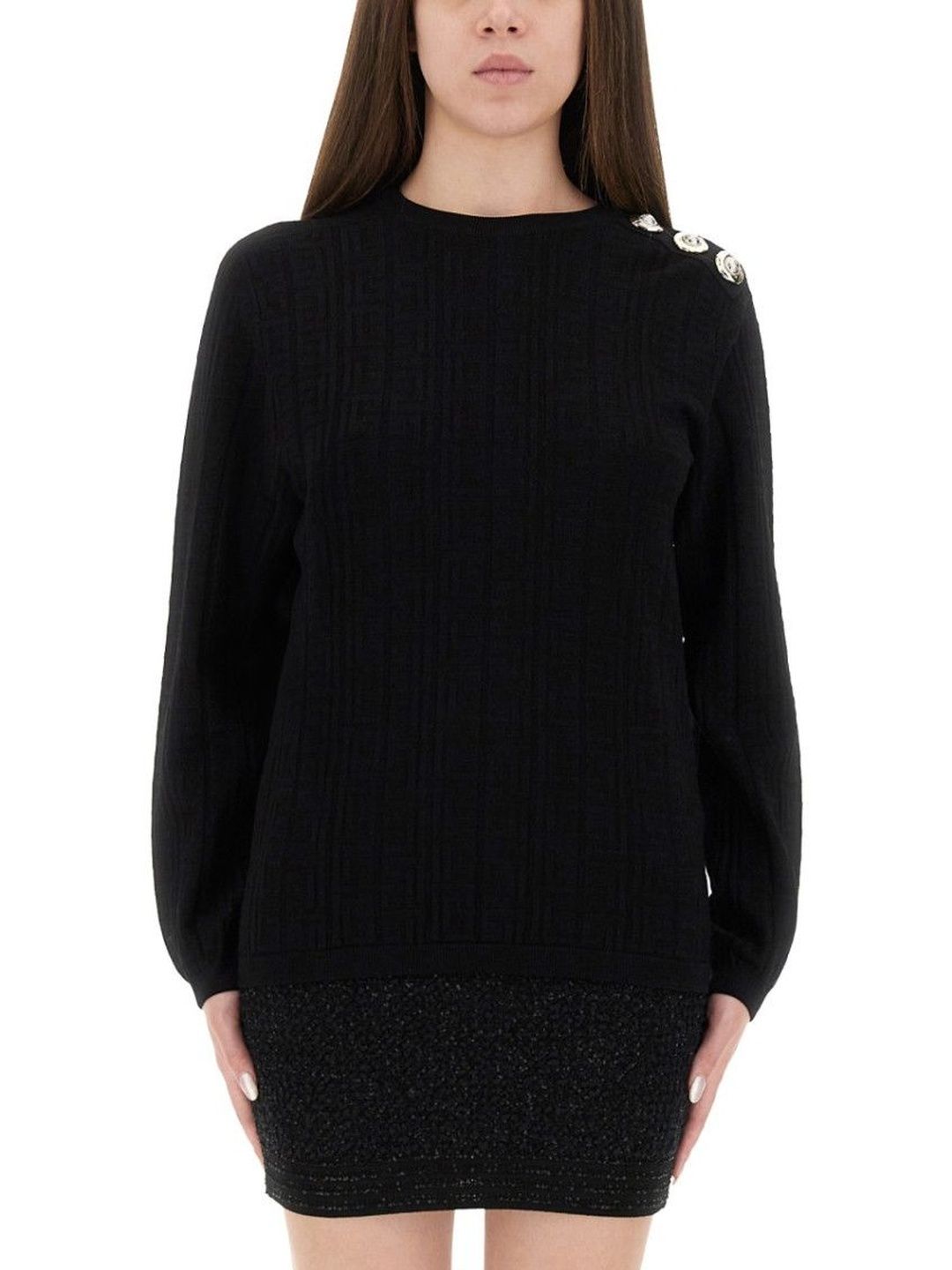 balmain Black Textured Round Neck Sweater-picture-26
