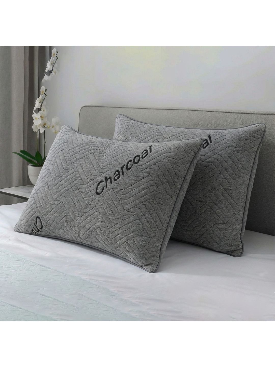 AYKA Grey Set of 2 Cotton Filled Cotton Breathable Sleep Pillow-image-44