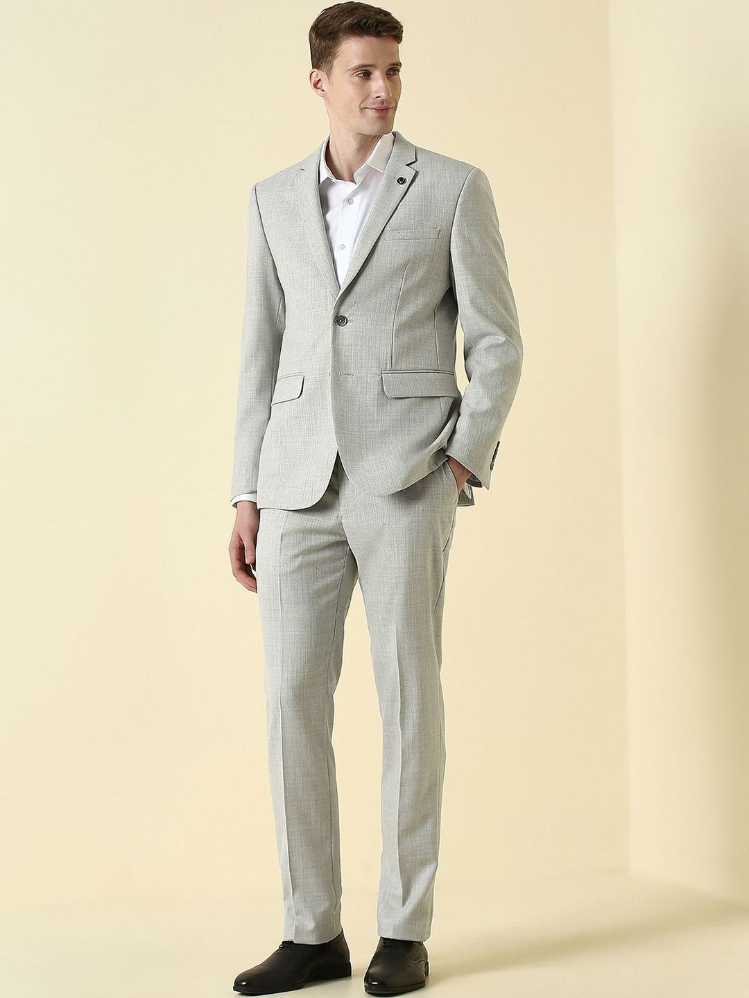 Allen Solly Textured Notched Lapel Slim Fit Formal 2 Piece Suits-picture-22
