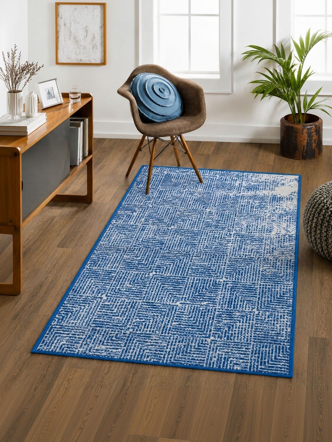 DECOVIA Blue Geometric Anti-Skid Nylon Carpet-image-28