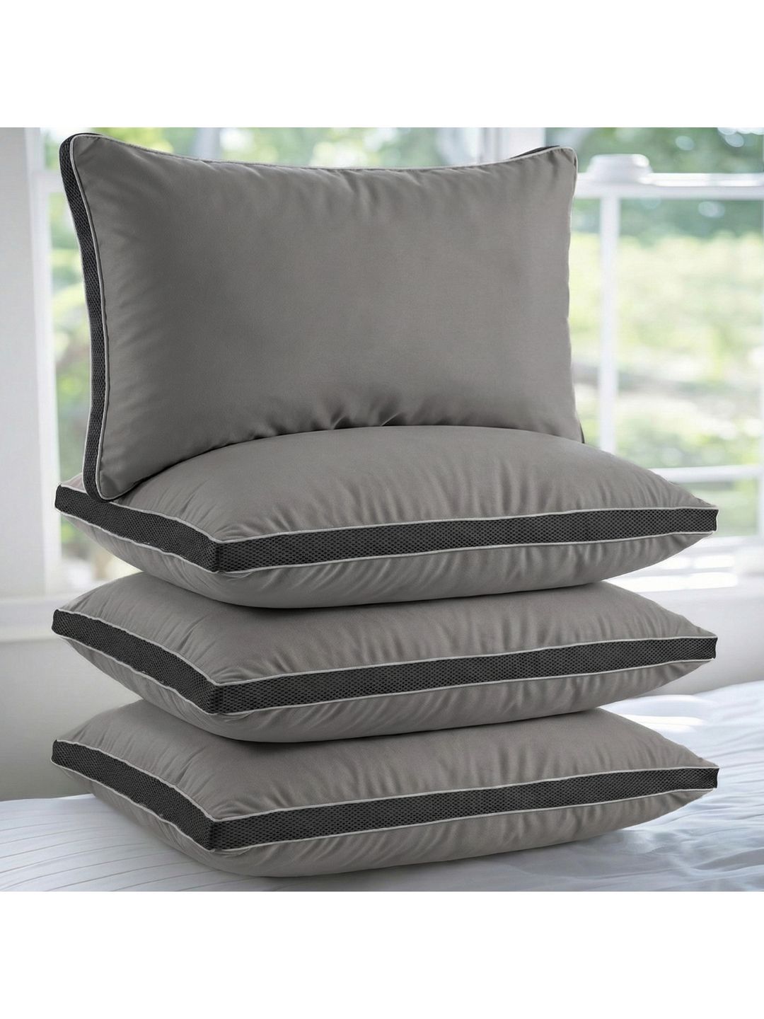 AYKA Grey Set of 4 Polyester Breathable Sleep Pillow-image-39