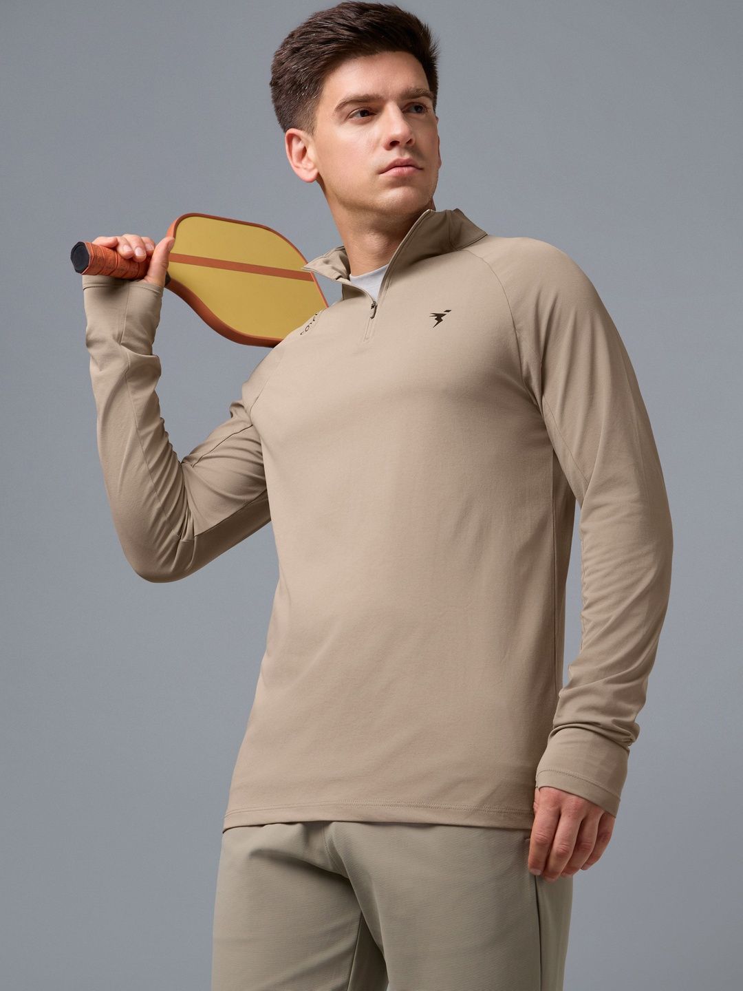 Technosport Brand Logo Solid High Neck Long Sleeves Slim Fit Polyester T-shirt-image-3