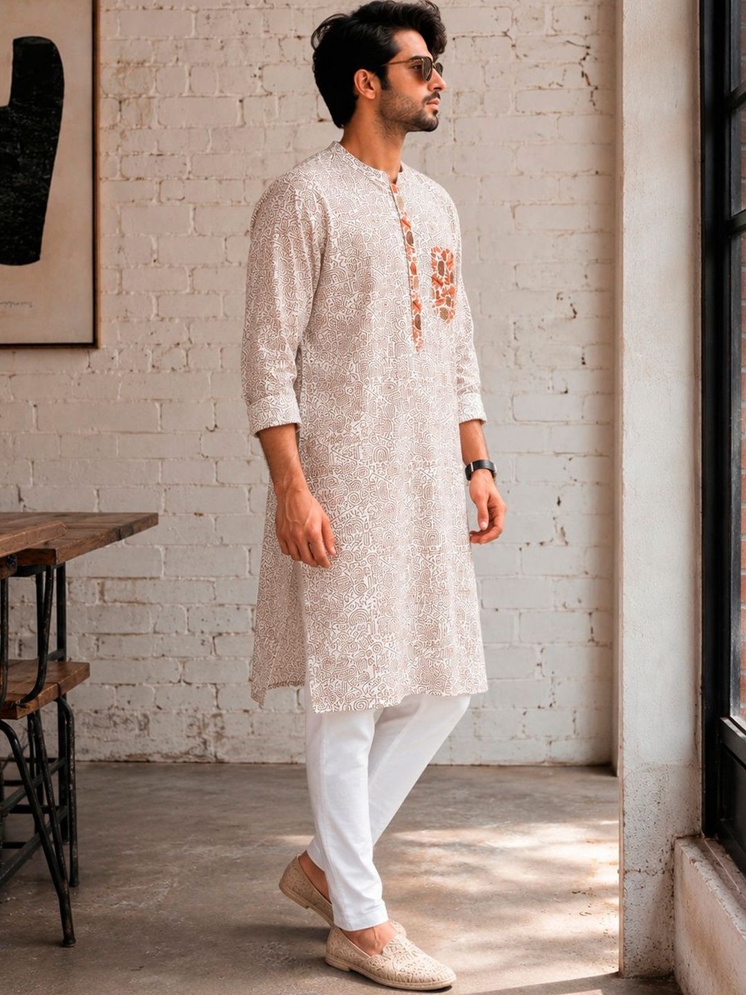 Abeo Men Printed Thread Work Indie Prints Kurta-image-26