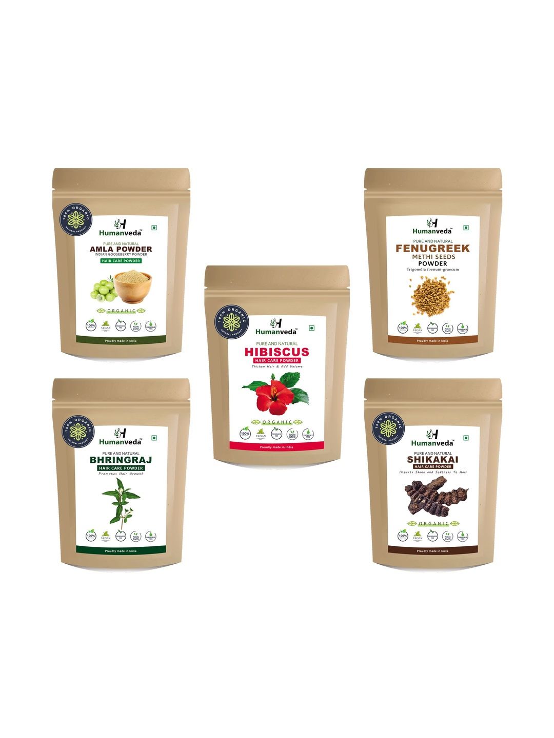 HUMANVEDA Set Of 5 Hair Care Powder Hibiscus Amla Bhringraj Shikakai & Methi-picture-29