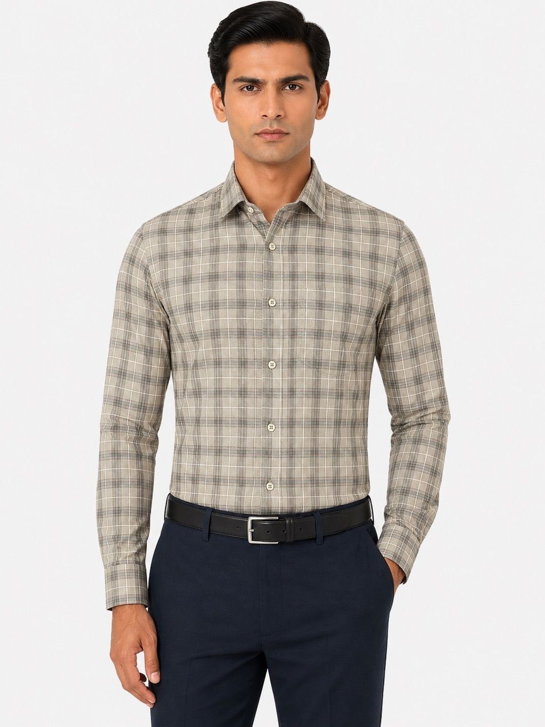 MARK & ALBERT Men Slim Fit Tartan Checks Checked Formal Shirt-picture-24