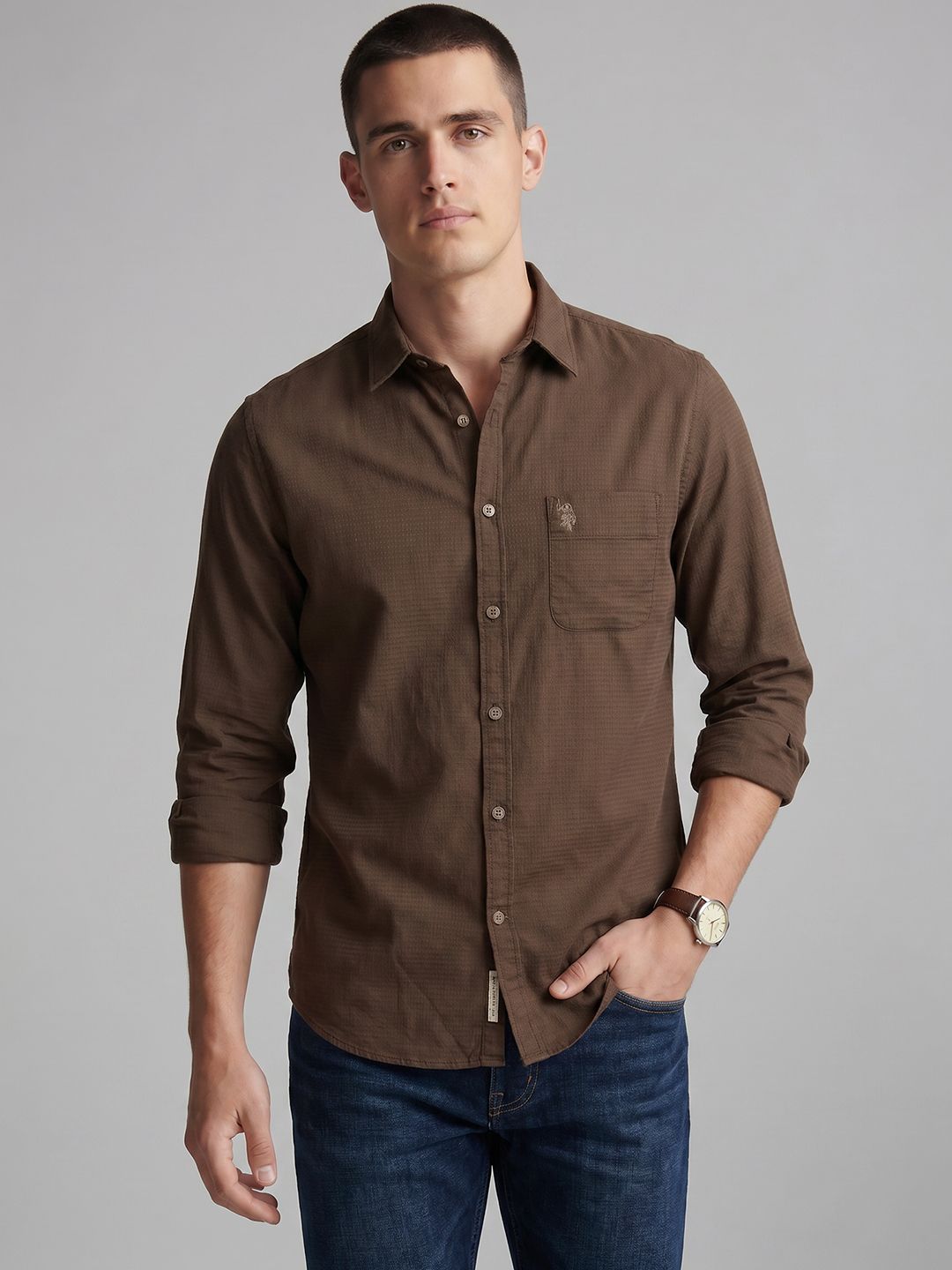 U.S. Polo Assn. Denim Co. Self Design Pure Cotton Casual Shirt-picture-37