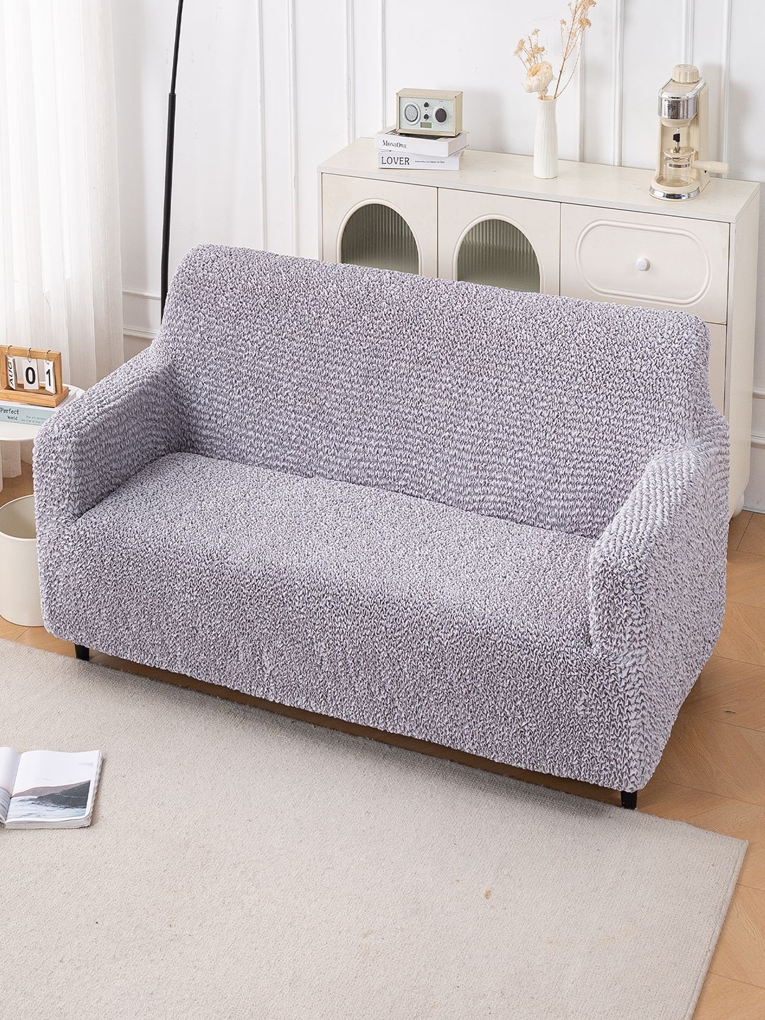 HOKIPO Ice Grey Italian Belissia Luxe 700 GSM Microfiber 2 Seater Sofa Cover-picture-40