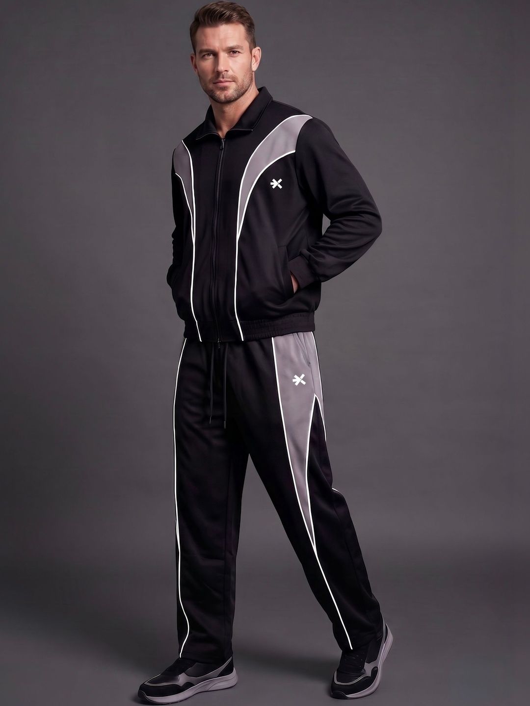 HRX by Hrithik Roshan Colourblocked Athleisure Brand Logo Tracksuit-picture-34
