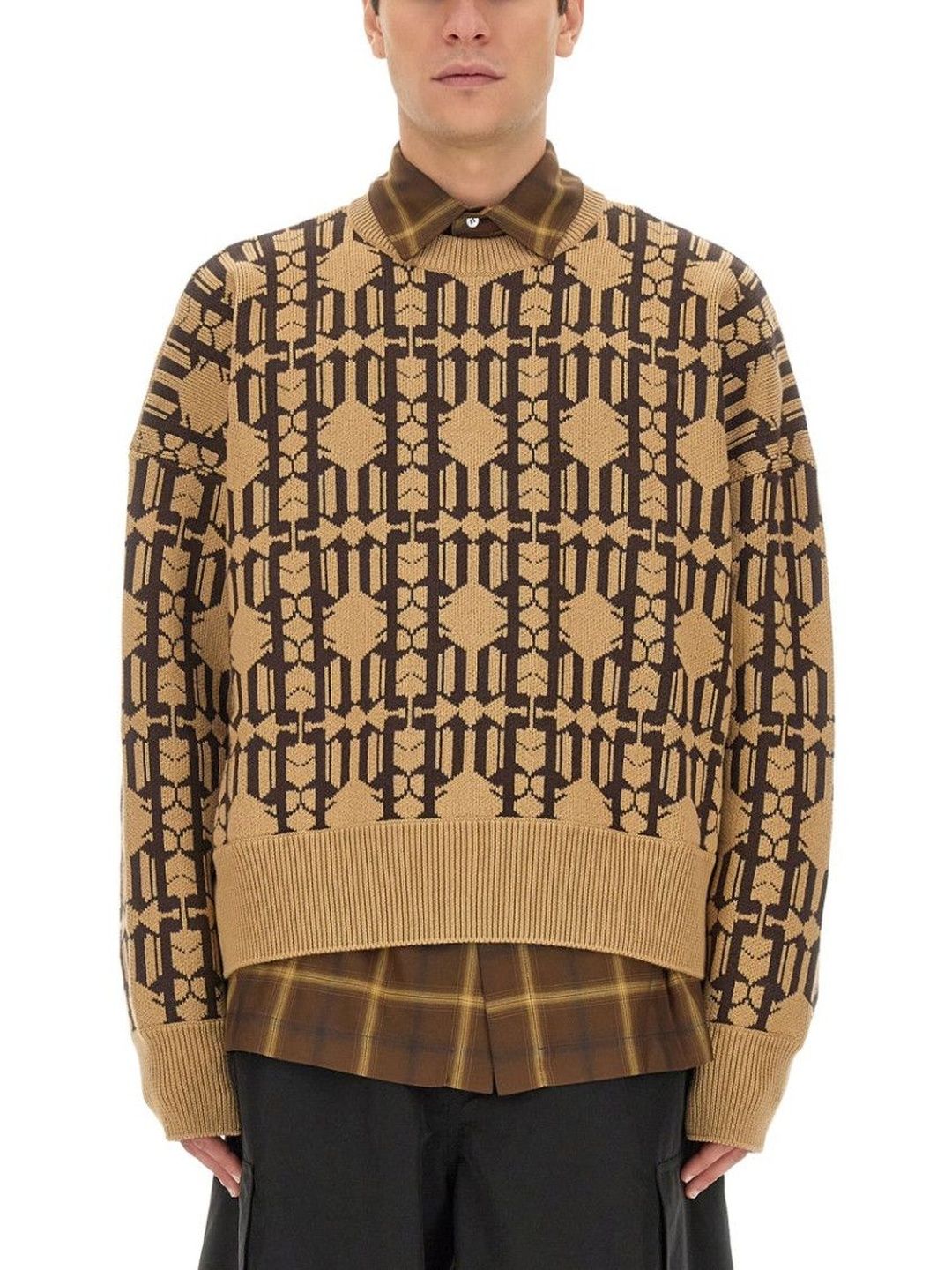palm angels Beige Jacquard Crew Neck Sweater-picture-34