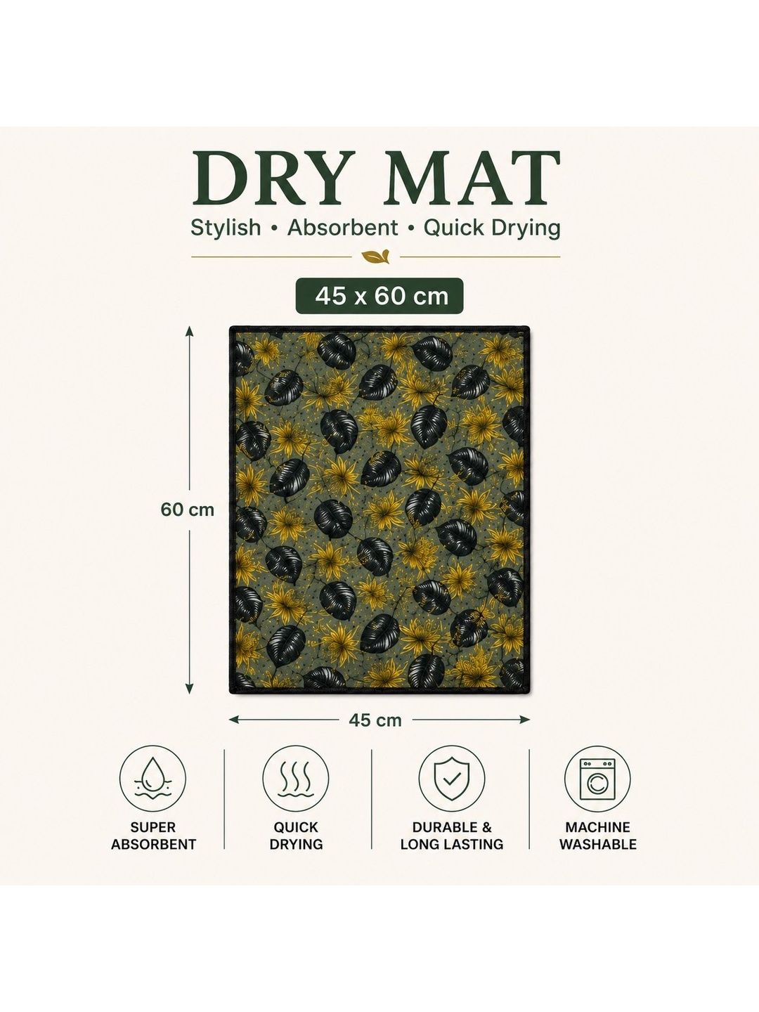 aura LOOM LEGACY Green & Yellow Microfiber Reversible Water Absorbent Kitchen Dish Drying Mat-picture-48