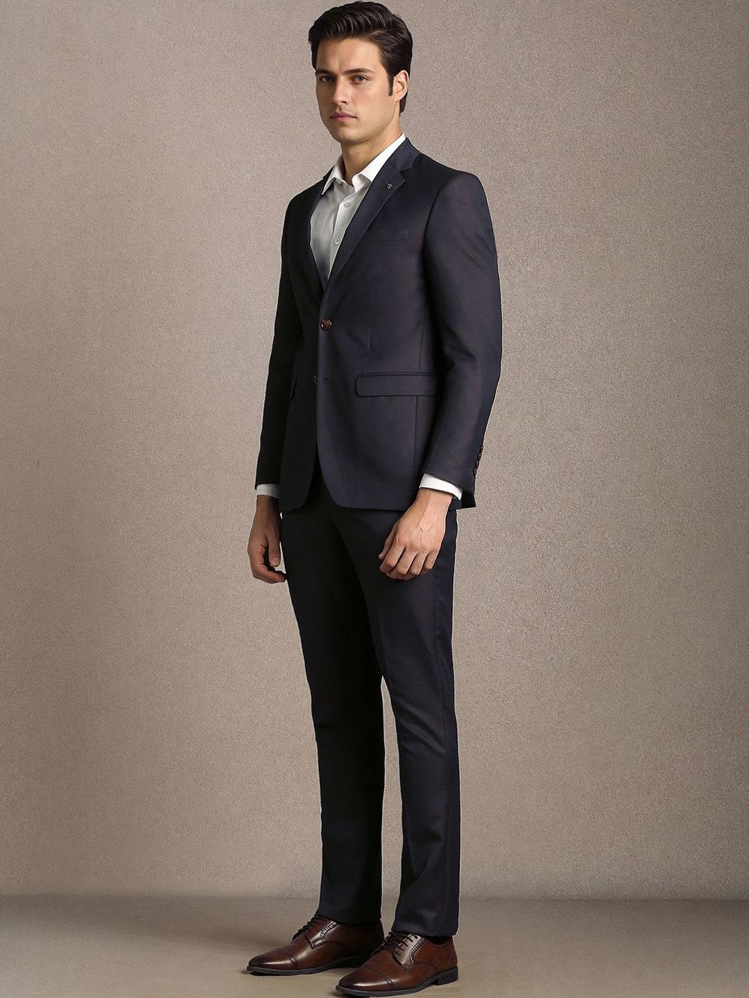 Louis Philippe Textured Notched Lapel 2 Piece Formal Suits-image-39