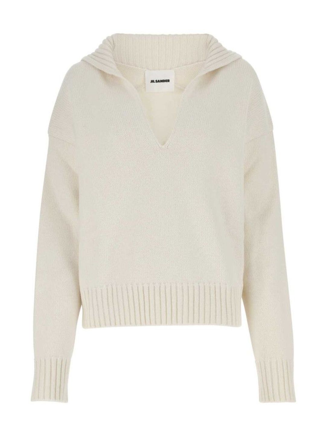 jil sander Ivory Knitted Split-Neck Jumper-picture-10