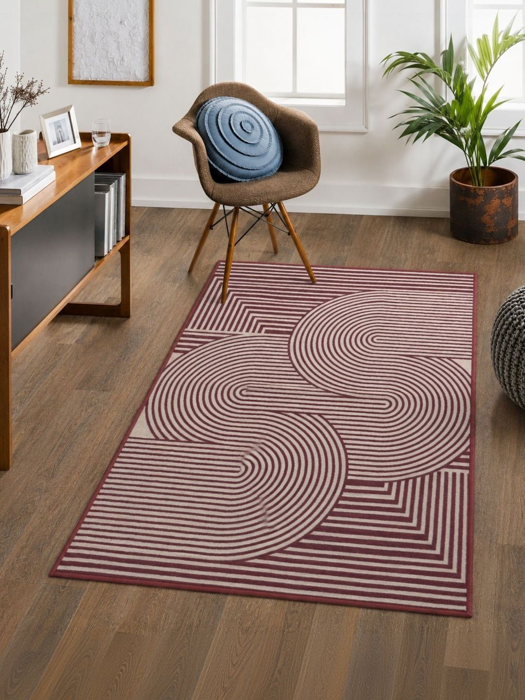 DECOVIA Maroon Geometric Anti-Skid Nylon Carpet-picture-51
