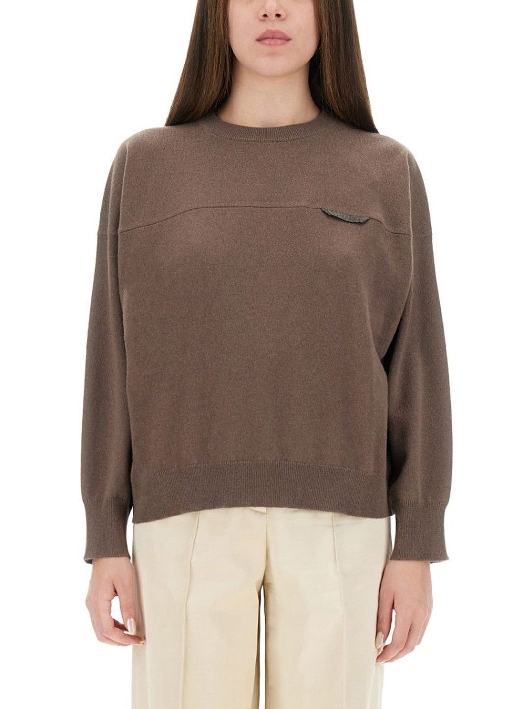 Brown Solid Crew Neck Sweater-image-14