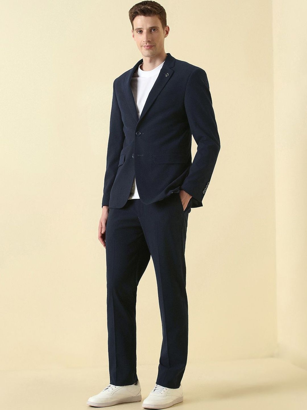 Allen Solly Textured Notched Lapel Slim Fit 2 Piece Casual Suits-picture-32