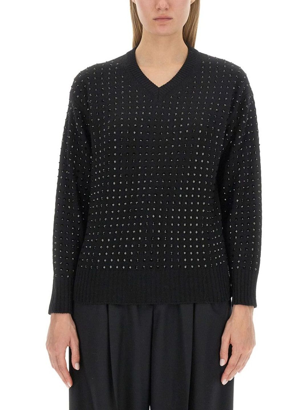 sportmax Black Embellished V Neck Sweater-picture-24