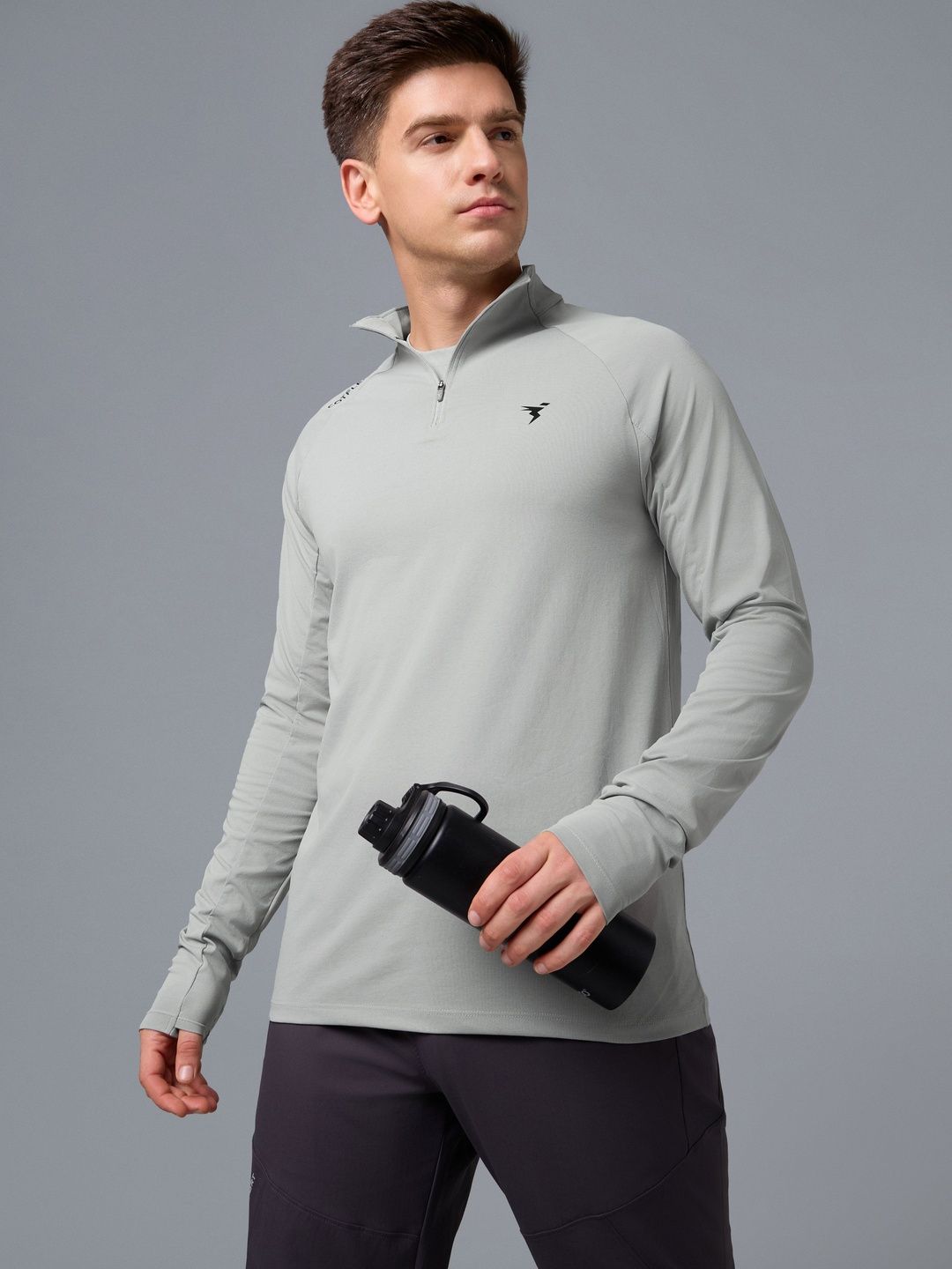 Technosport Brand Logo Solid High Neck Long Sleeves Slim Fit Polyester T-shirt-picture-11
